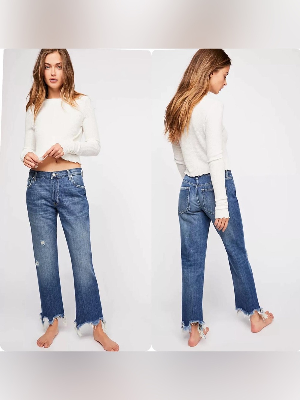 We The Free | Distressed Raw-Hem Wide Leg Jeans | Size 29